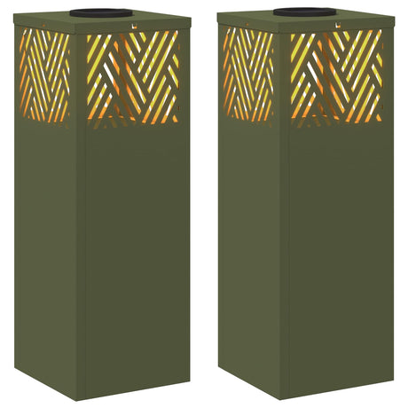 Solar LED Pathway Light 2 pcs Olive Green Cold Rolled Steel