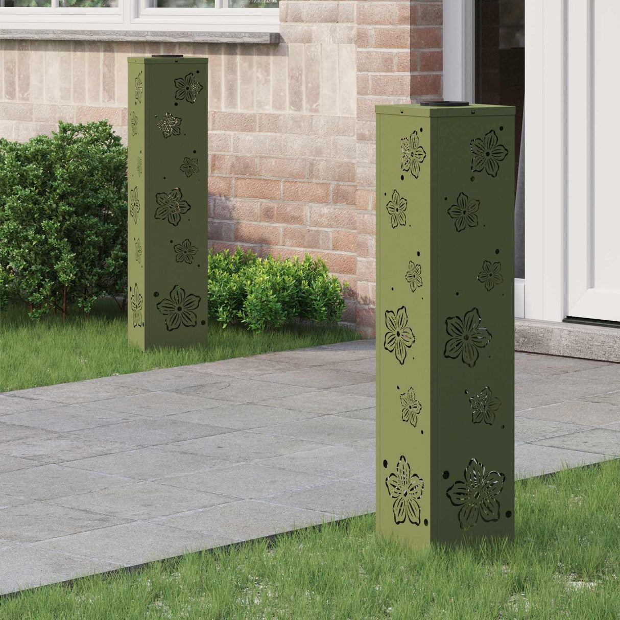 Solar LED Pathway Light 2 pcs Olive Green Cold Rolled Steel