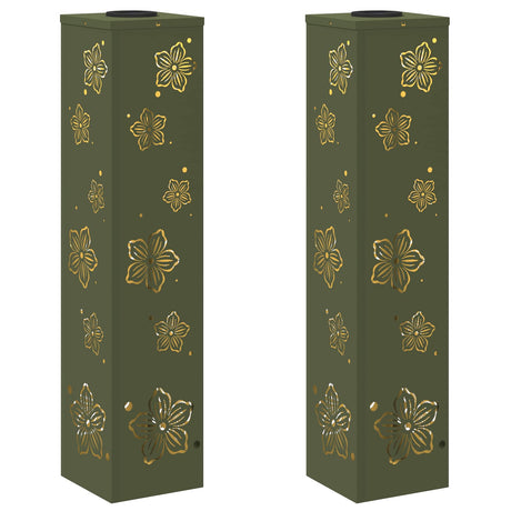 Solar LED Pathway Light 2 pcs Olive Green Cold Rolled Steel