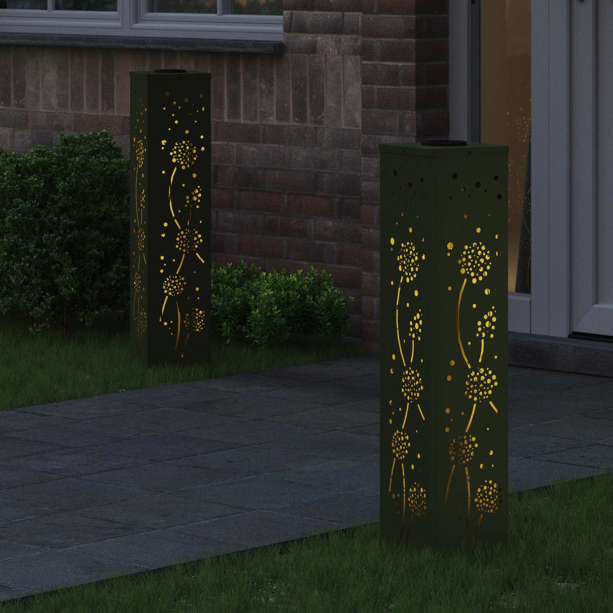 Solar LED Pathway Light 2 pcs Olive Green Cold Rolled Steel