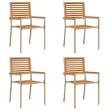 Garden Stacking Chairs 4 pcs Brown and Beige