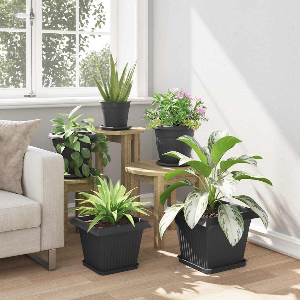 Square Flower Pot 6 pcs Black 28.5 x 28.5 x 22 cm Plastic