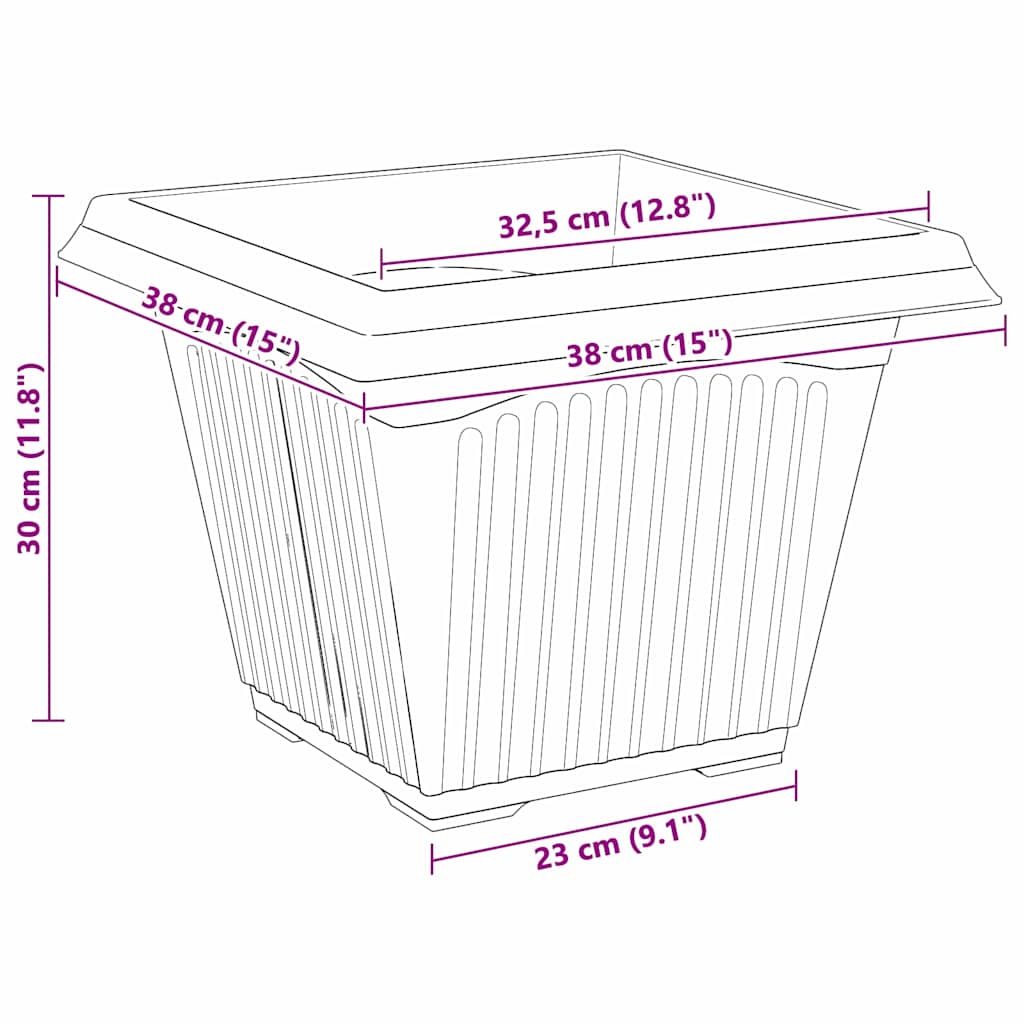 Square Flower Pot 24 pcs Brick Red 38 x 38 x 30 cm Plastic