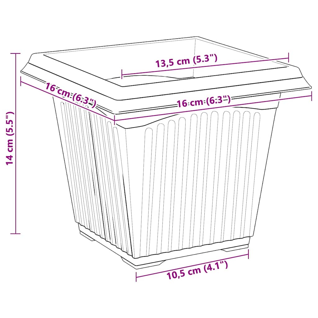 Square Flower Pot 24 pcs Black 16 x 16 x 14 cm Plastic