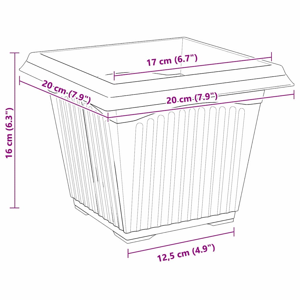 Square Flower Pot 24 pcs Black 20 x 20 x 16 cm Plastic