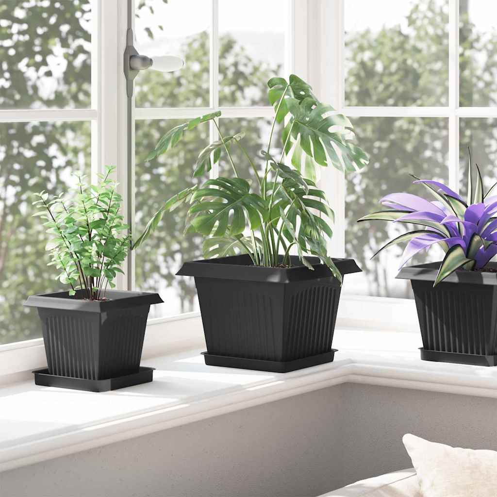 Square Flower Pot 24 pcs Black 23 x 23 x 17.5 cm Plastic