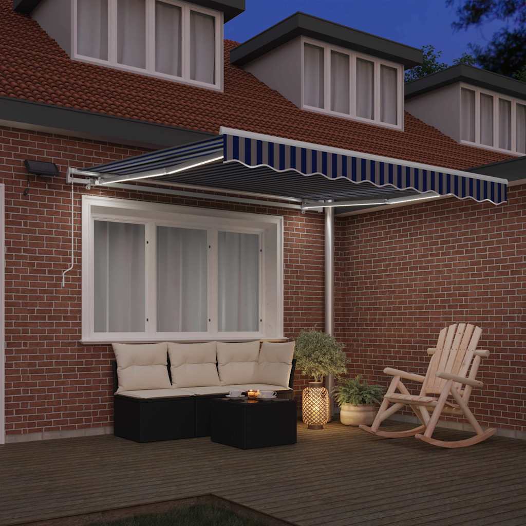 Retractable Awning Manual Blue and White 350 x 250 cm