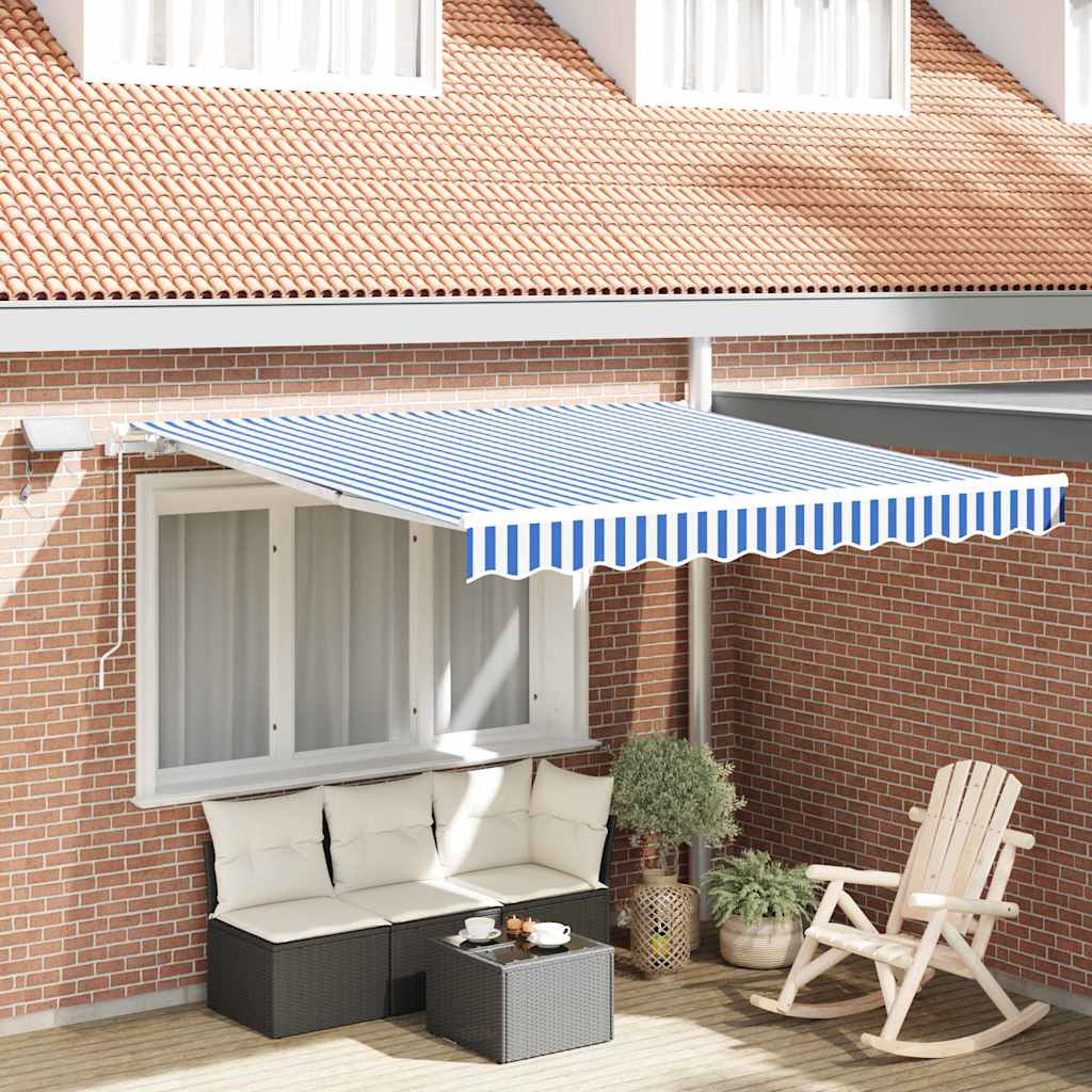 Retractable Awning Manual Blue and White 350 x 250 cm