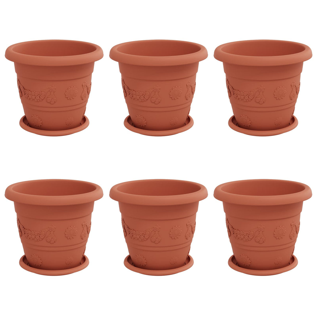 Plant Pots 6 pcs Brick Red Ø 26 x 21.5 cm Plastic