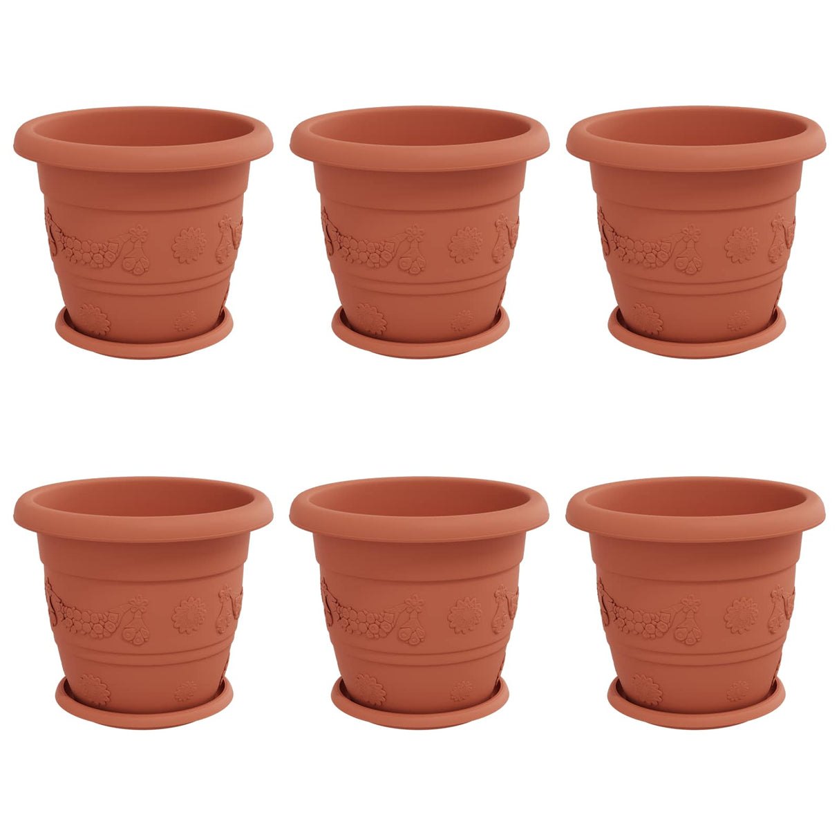 Plant Pots 6 pcs Brick Red Ø 30 x 25 cm Plastic