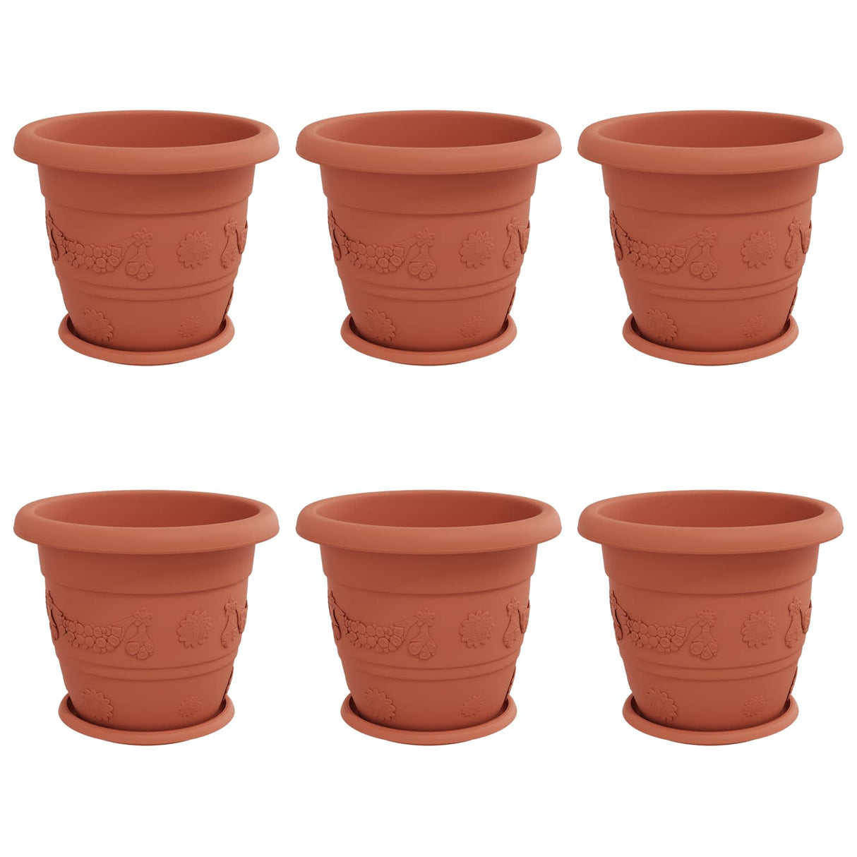 Plant Pots 6 pcs Brick Red Ø 34 x 28 cm Plastic
