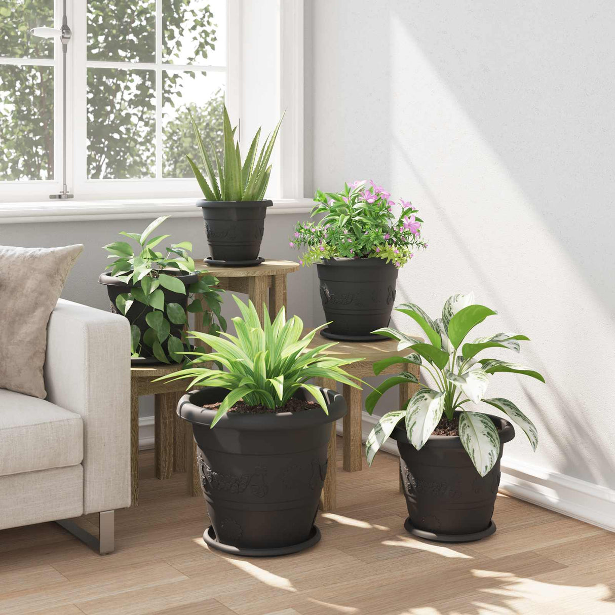 Plant Pots 6 pcs Black Ø 39 x 32 cm Plastic