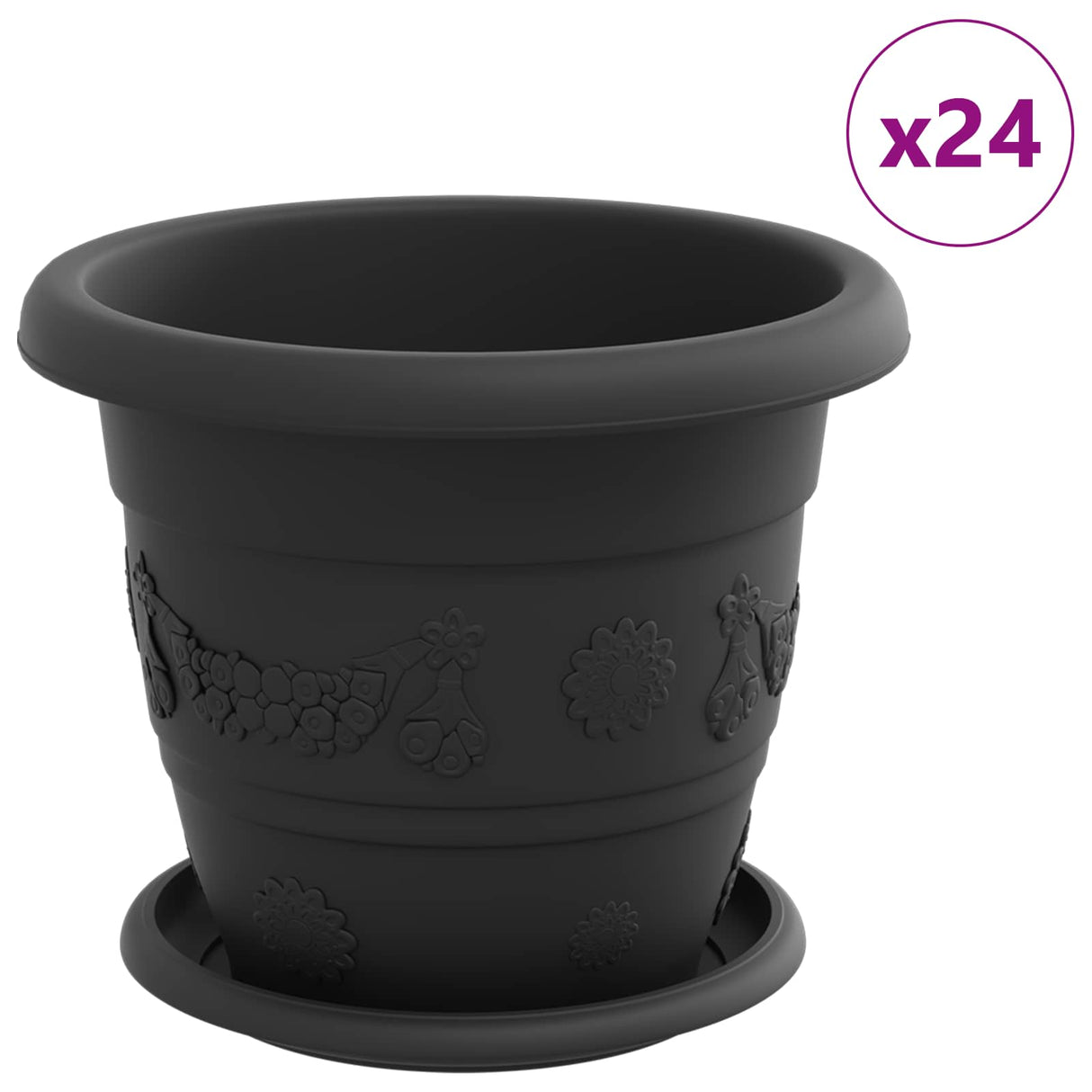 Plant Pots 24 pcs Black Ø 22 x 18 cm Plastic