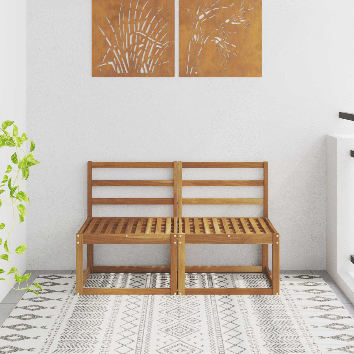 2 Piece Outdoor Middle Sofa Solid Acacia Wood Natural