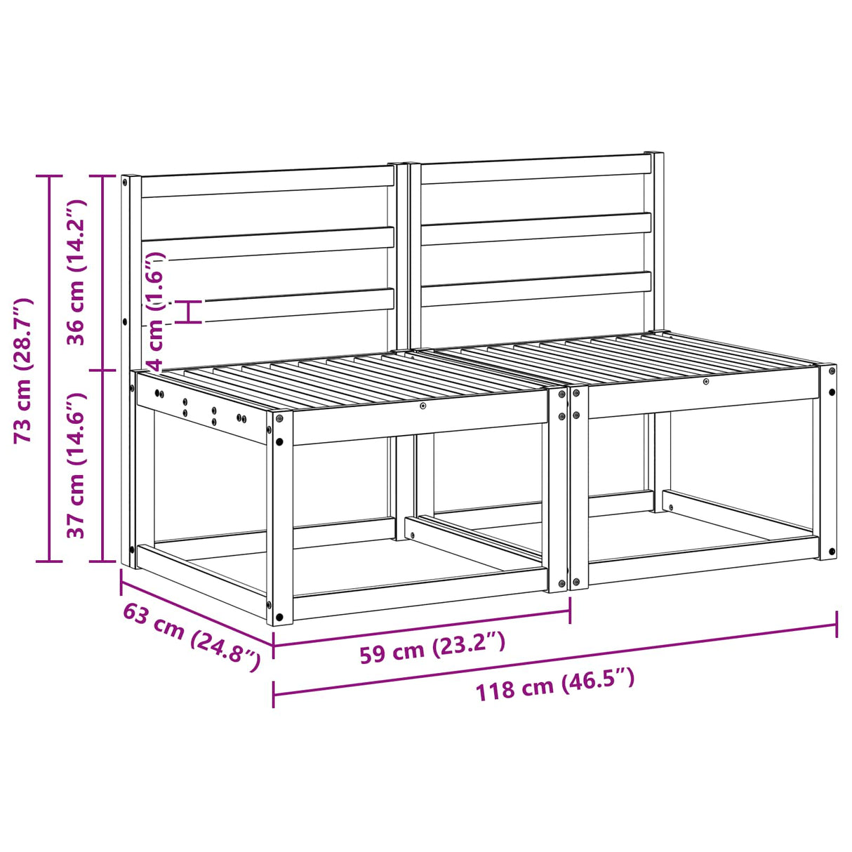 2 Piece Outdoor Middle Sofa Solid Acacia Wood Natural