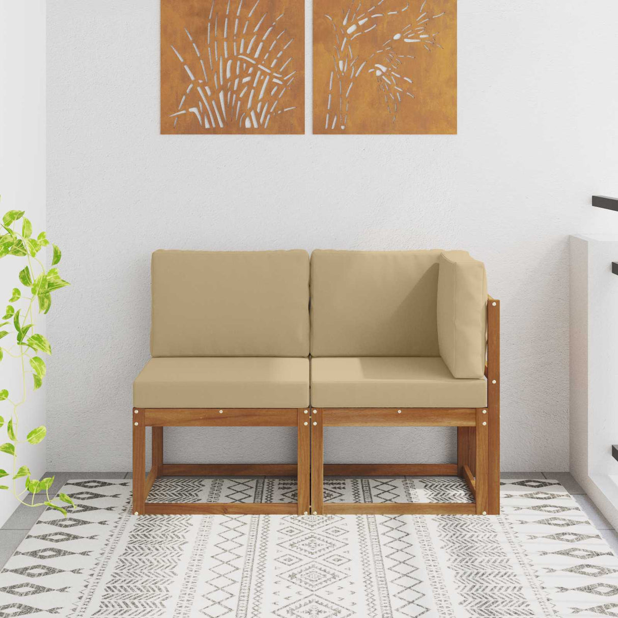 Outdoor Middle and Corner Sofa 2 Piece Natural and Beige