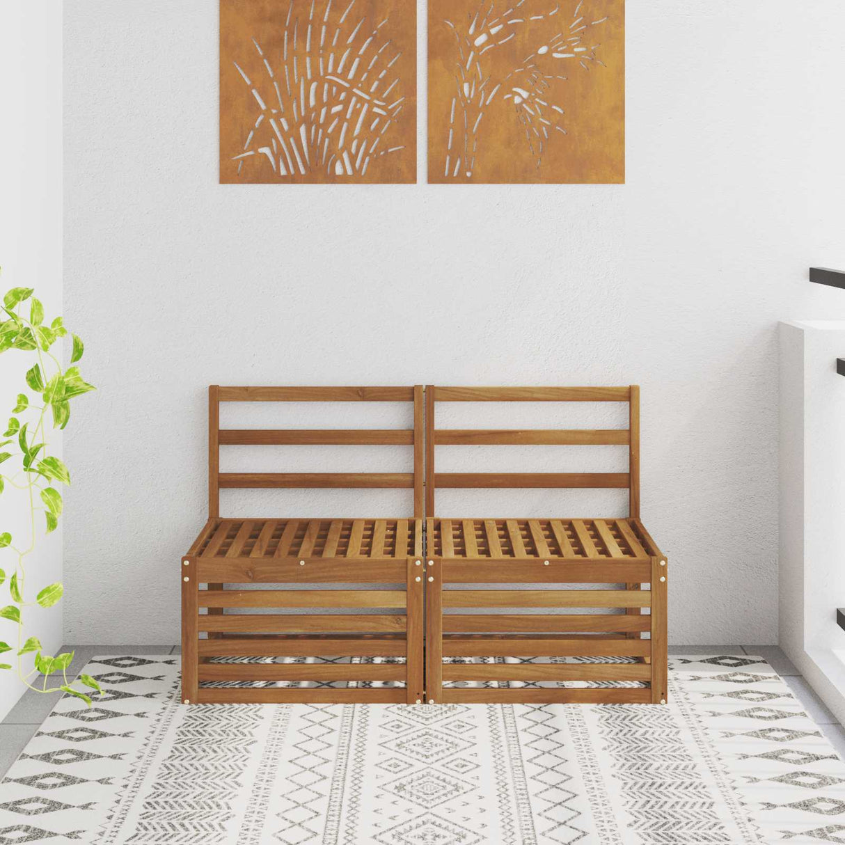 2 Piece Outdoor Middle Sofa Solid Acacia Wood Natural