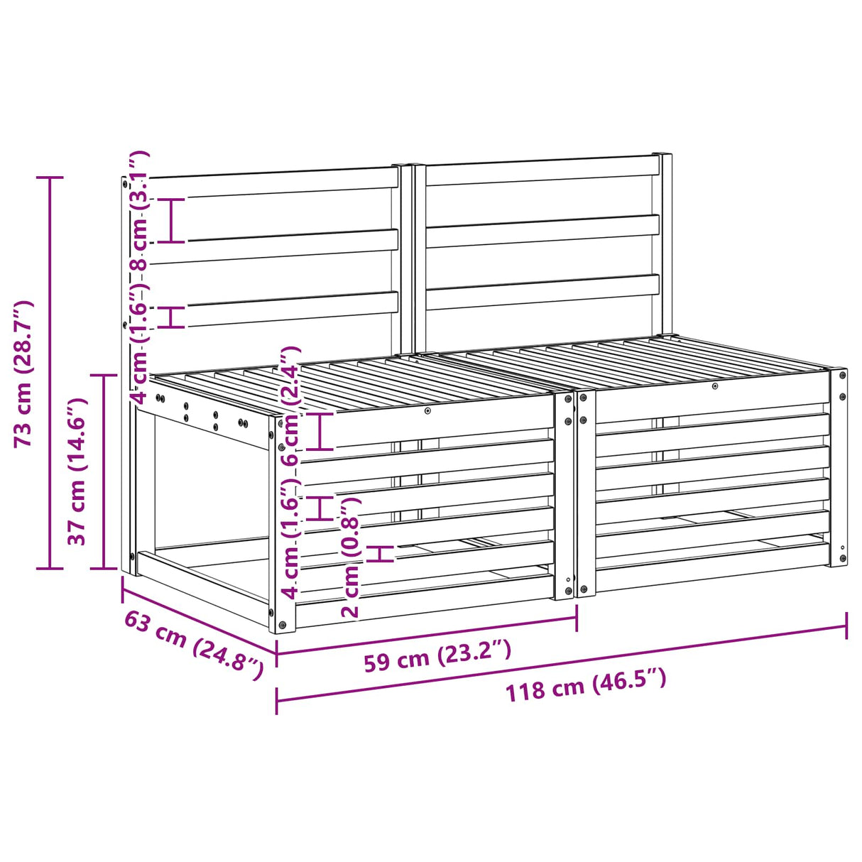2 Piece Outdoor Middle Sofa Solid Acacia Wood Natural
