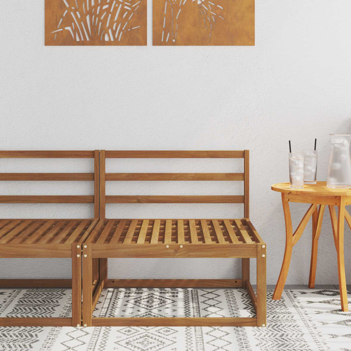 Outdoor Middle Sofa Solid Acacia Wood Natural 79 x 83 x 73 cm