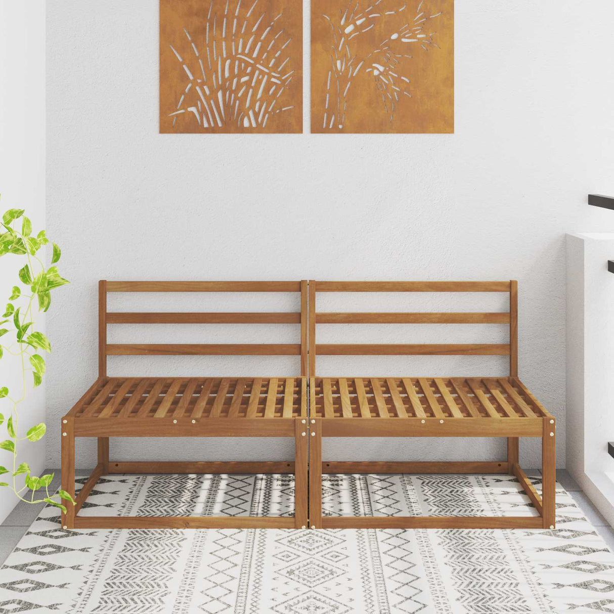 2 Piece Outdoor Middle Sofa Solid Acacia Wood Natural