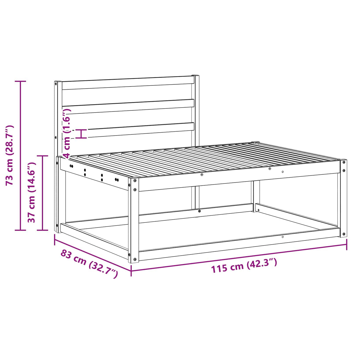 Outdoor End sofa Natural 115 x 83 x 73 cm Solid Acacia Wood