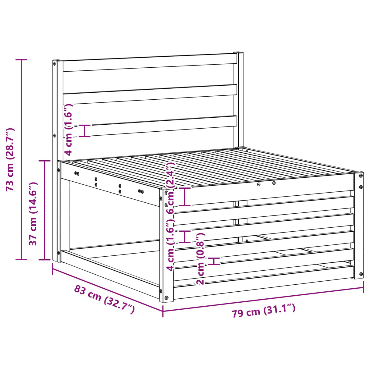 Outdoor Middle Sofa Solid Acacia Wood Natural 79 x 83 x 73 cm