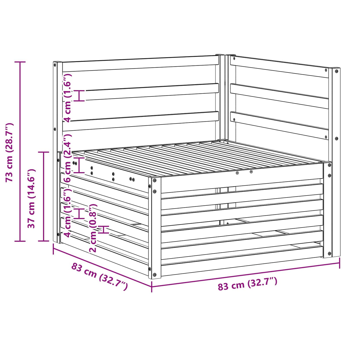 Outdoor Corner sofa Solid Acacia Wood Natural 83 x 83 x 73 cm
