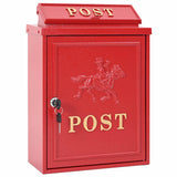 Wall Mounted Mailbox Red 29 x 13 x 41 cm Cast Aluminum