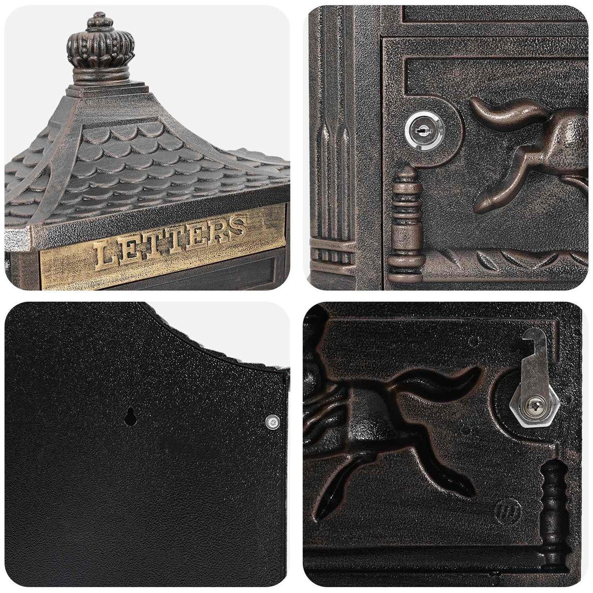 Wall Mounted Mailbox Bronze 40.5 x 16 x 45 cm Cast Aluminum