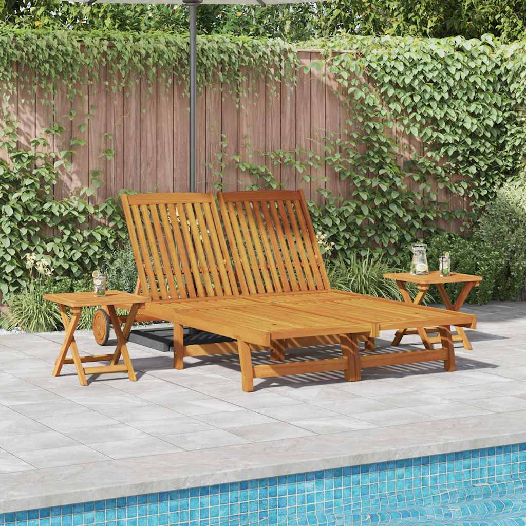 Sun Lounger Reclining Brown Solid Acacia Wood