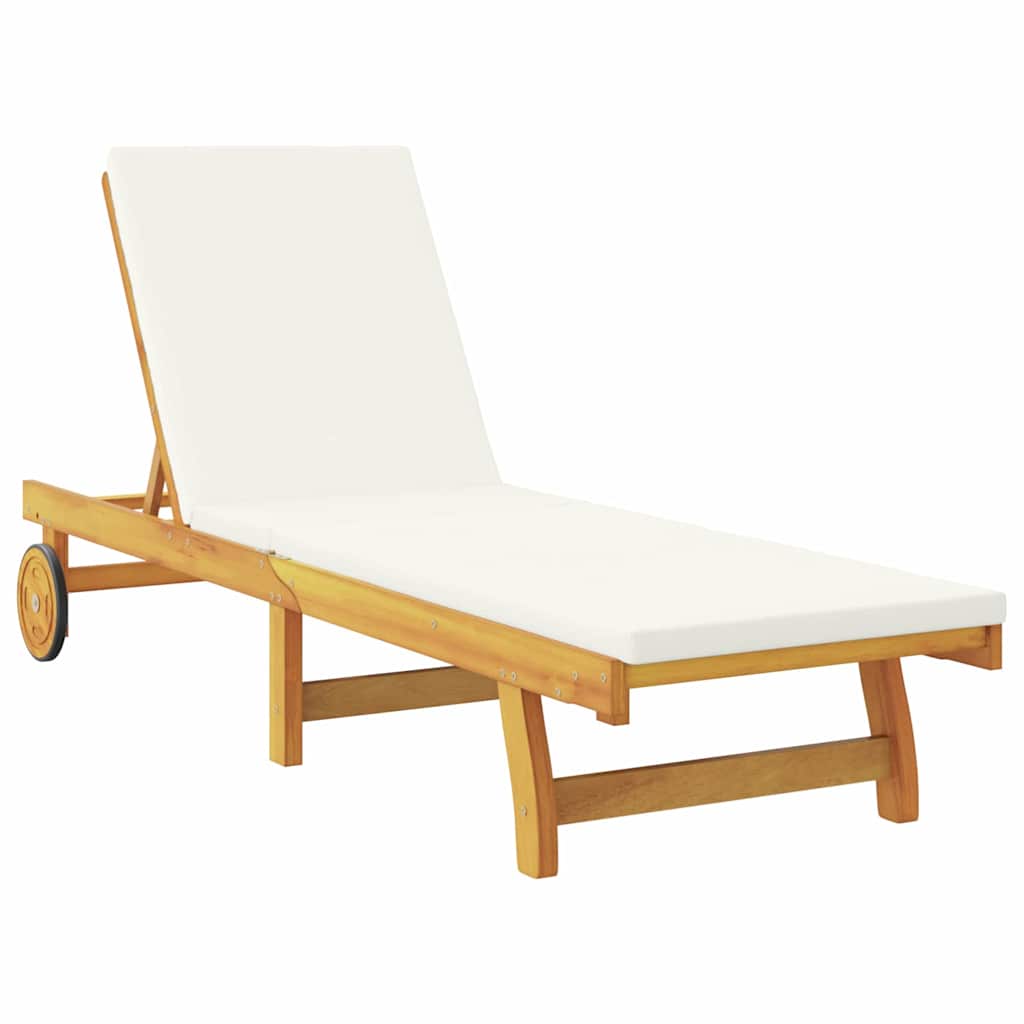 Sun Lounger Reclining Cream White Solid Acacia Wood