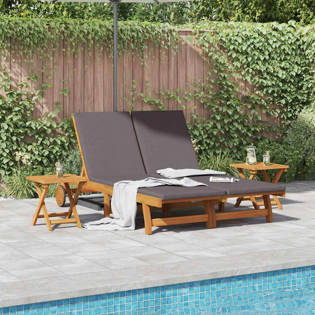 Sun Lounger Reclining with Cushion Dark Grey Solid Acacia Wood