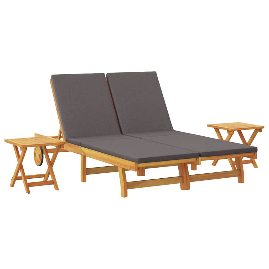 Sun Lounger Reclining with Cushion Dark Grey Solid Acacia Wood