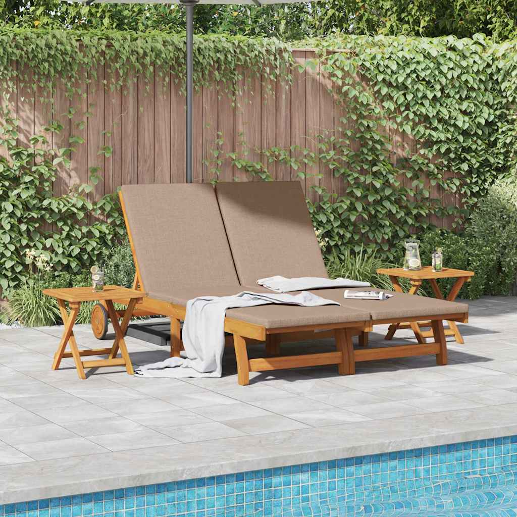 Sun Lounger Reclining with Cushion Taupe Solid Acacia Wood