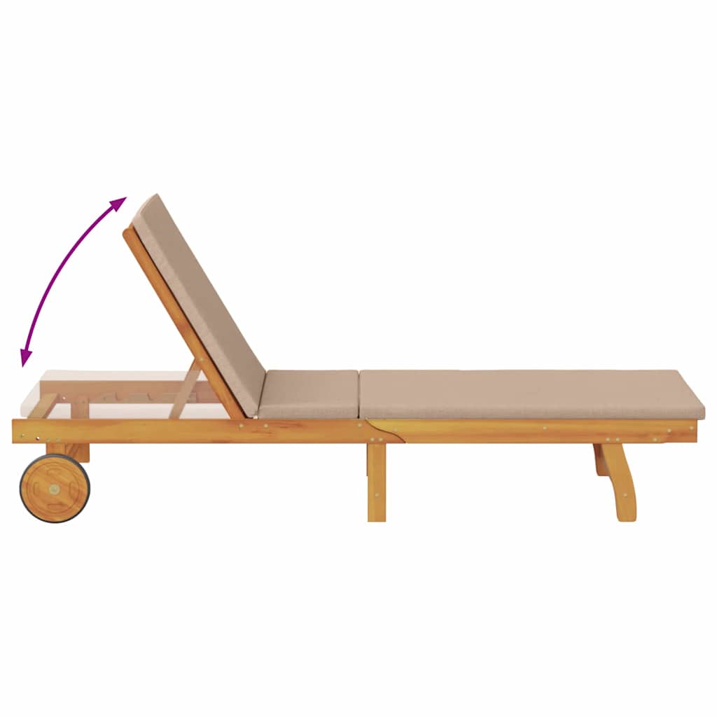 Sun Lounger Reclining with Cushion Taupe Solid Acacia Wood