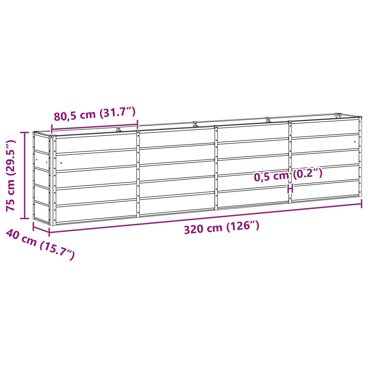 Planter Ivory 320 x 40 x 75 cm Steel