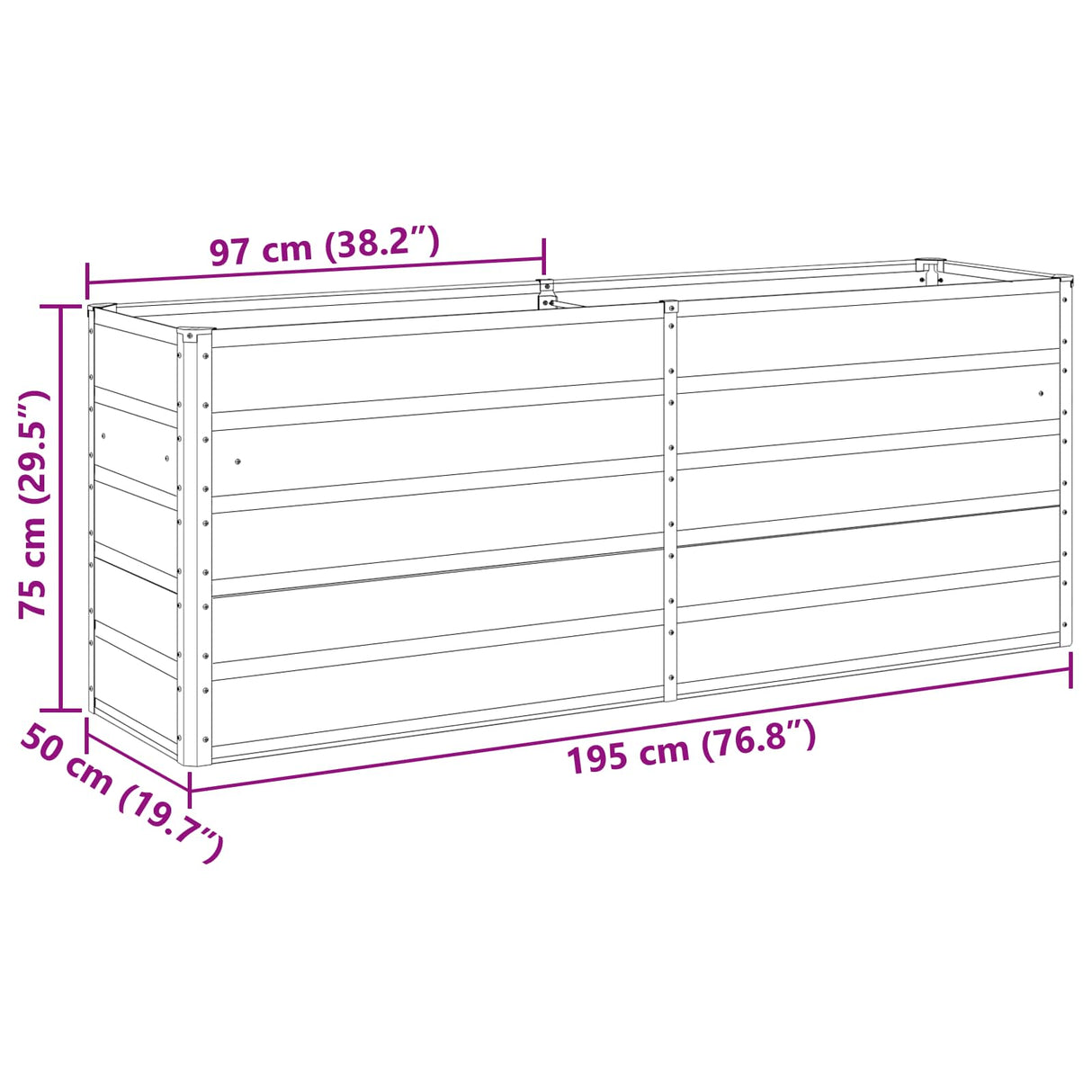 Planter Ivory 195 x 50 x 77 cm Galvanised Steel