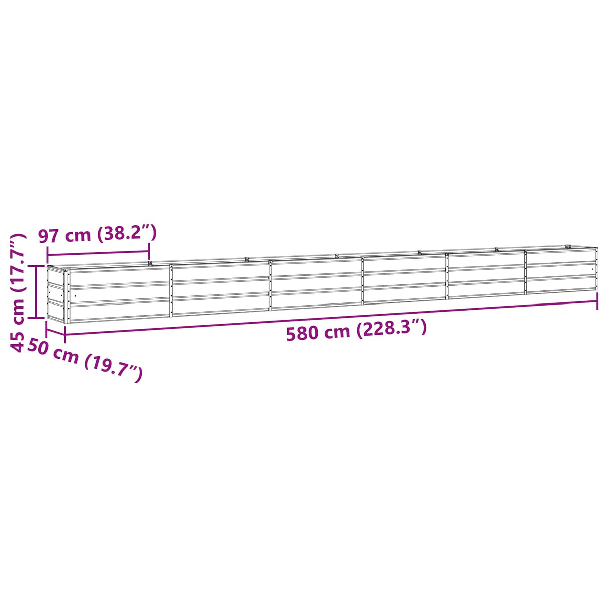 Planter Ivory 580 x 50 x 45 cm Galvanised Steel
