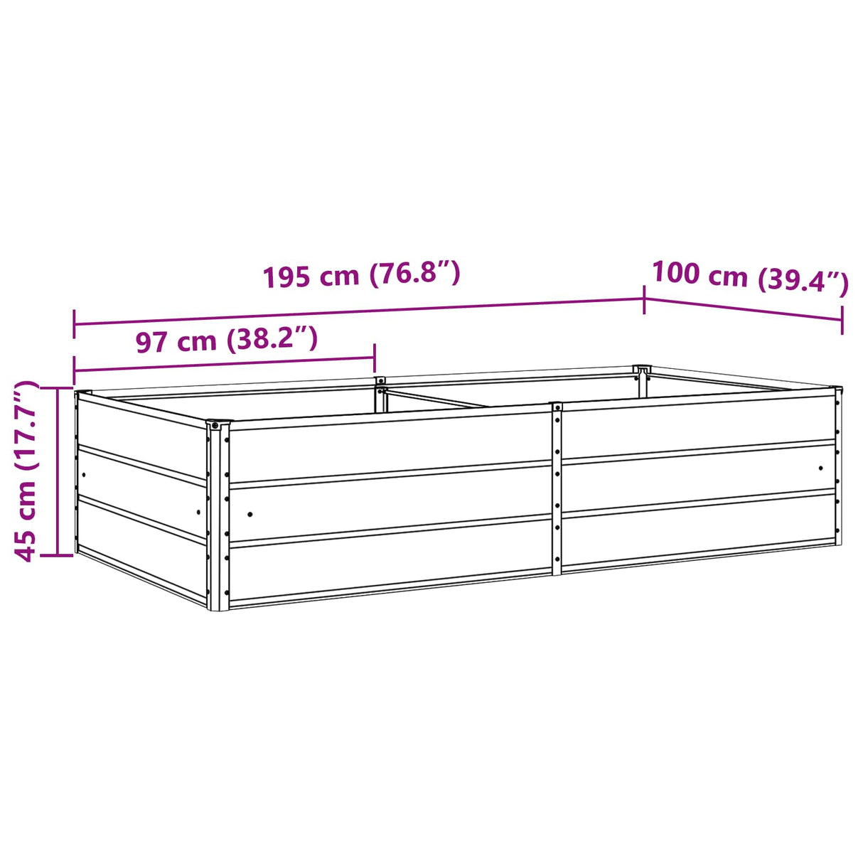Planter Anthracite 195 x 100 x 45 cm Galvanised Steel