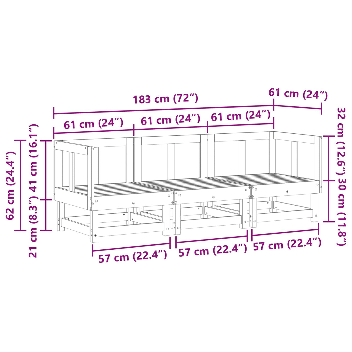 Sectional Sofa Units 3 Piece Wax Brown Solid Pine Wood