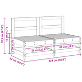 Garden Middle Sofa Solid Pine Wood Wax Brown 124 x 62 x 70.5 cm