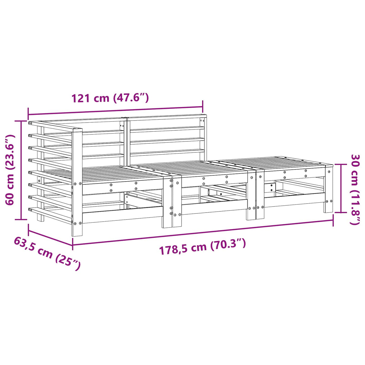 Sectional Sofa Units 3 Piece Wax Brown Solid Pine Wood
