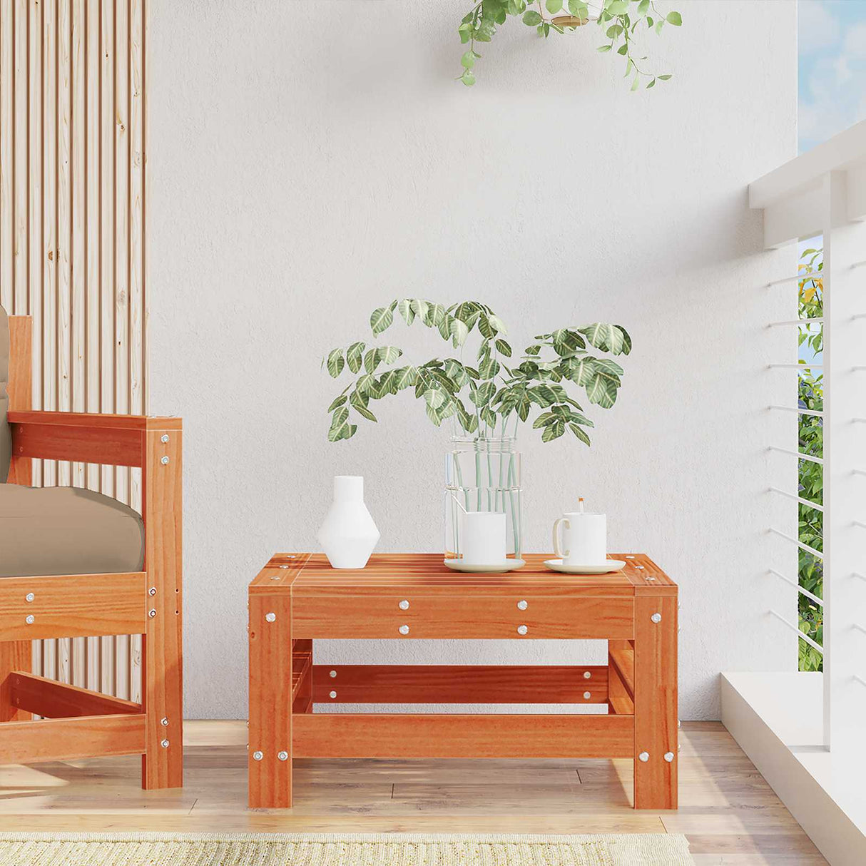 Garden Footrest Solid Pine Wood Wax Brown 57.5 x 57.5 x 30 cm