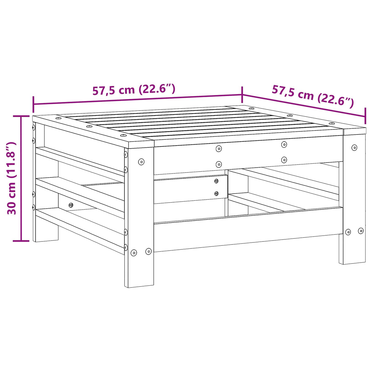 Garden Footrest Solid Pine Wood Wax Brown 57.5 x 57.5 x 30 cm