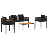 Outdoor Furniture Set with Cushion 4 pcs Black PE Rattan