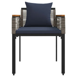 Outdoor Furniture Set with Cushion Grey and Navy Blue PE Rattan
