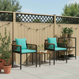 Outdoor Furniture Set 3 pcs Black and Turquoise PE Rattan