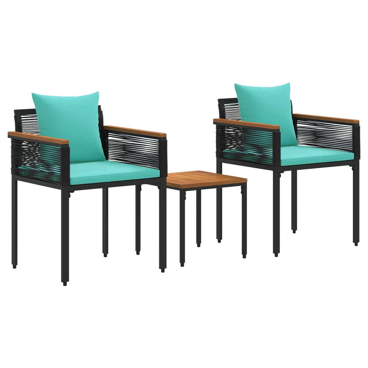 Outdoor Furniture Set 3 pcs Black and Turquoise PE Rattan