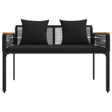 Outdoor Bench with Cushion Black 117 x 54 x 74.5 cm Poly Rattan