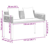 Outdoor Bench with Cushion Black 117 x 54 x 74.5 cm Poly Rattan